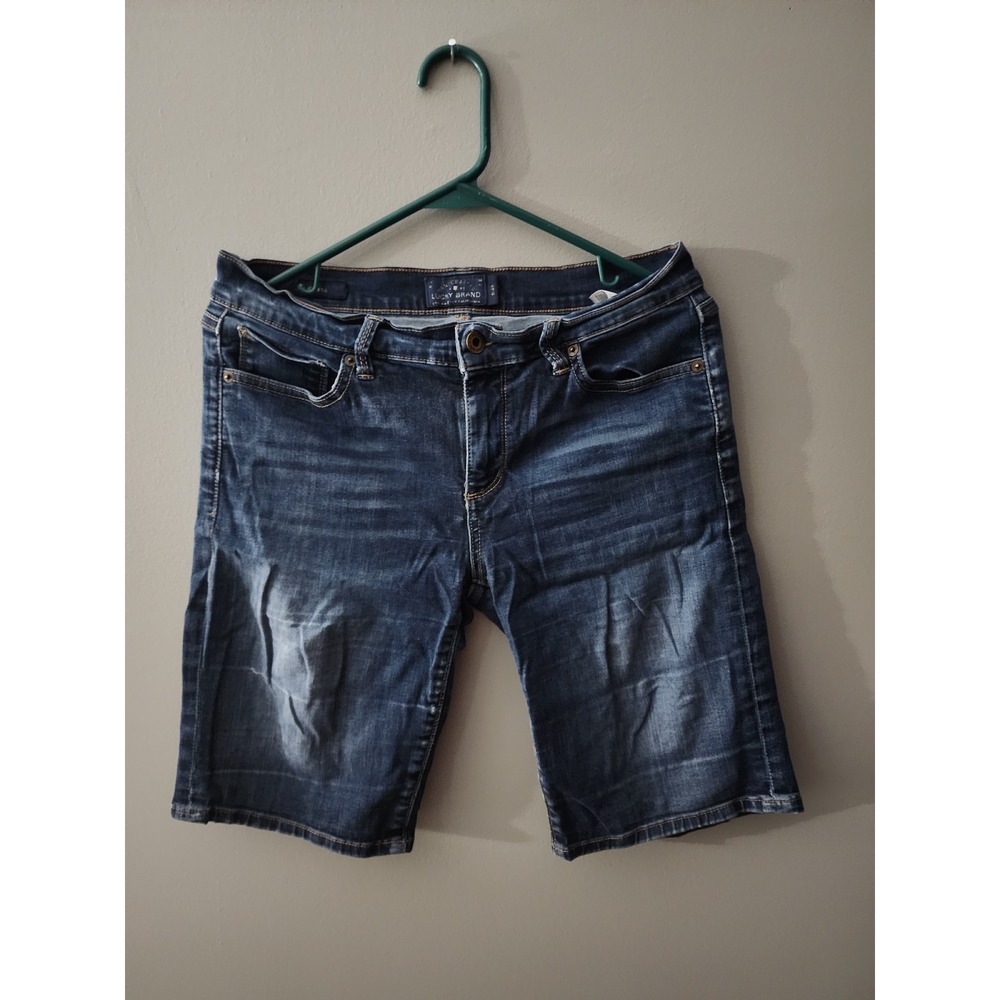 Lucky Brand Womens Denim Bermuda Shorts Dark Wash Size 6 28 Mid Rise Stretch